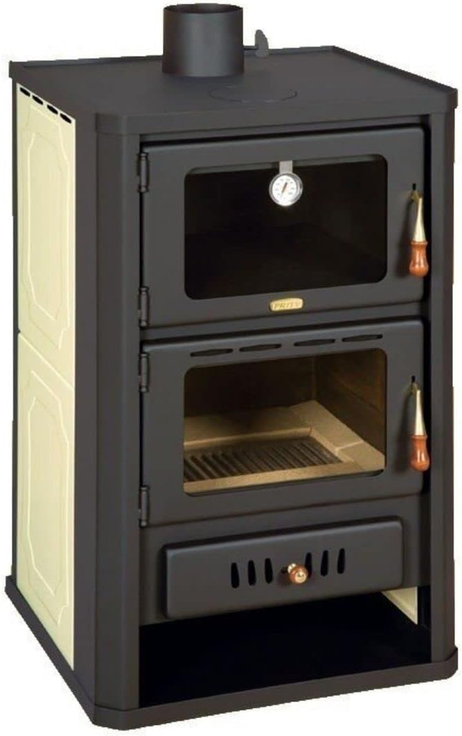 Kaminofen Wasserführend mit Backofen Prity FG W15 19.4kW, Holzofen mit Holzfach