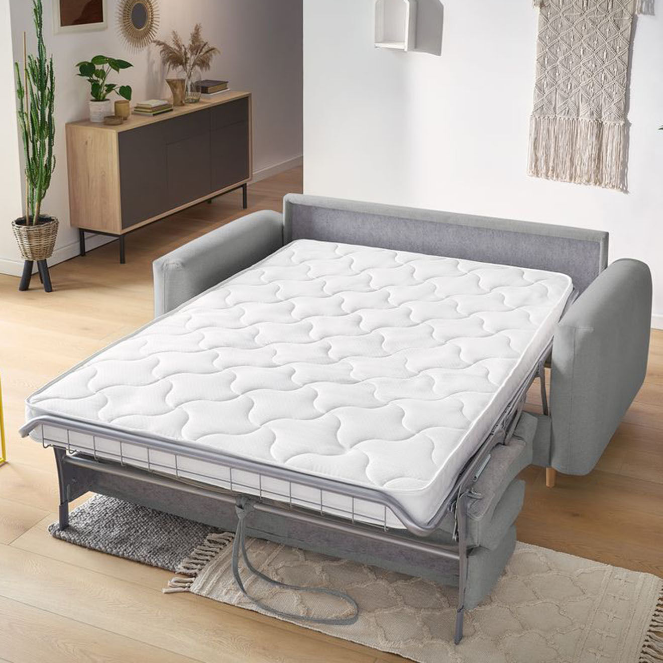 Bobochic Canapé droit cocoone convertible express  gris clair - 200x105x98 cm