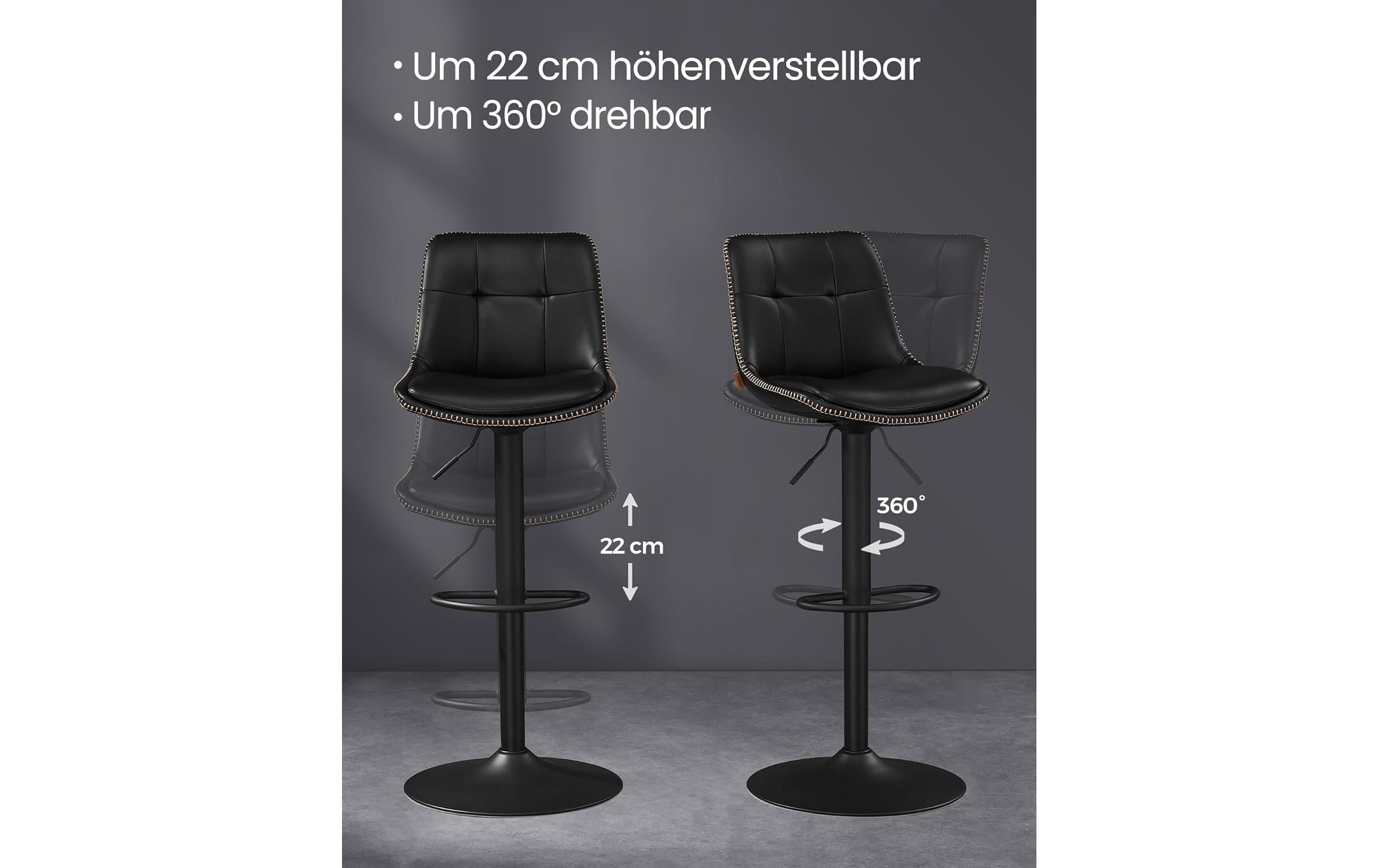 Barhocker 2er Set 48 x 90 cm/112 cm, Schwarz<br>Stabile Barstühle aus Kunstleder