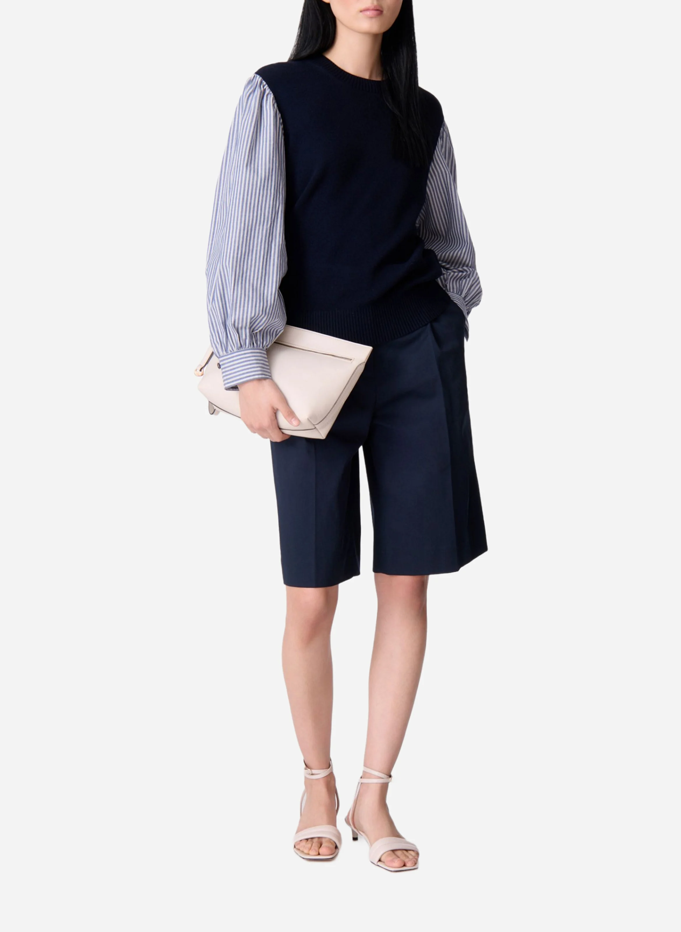ELEKTRA - Pull sans manches combiné avec chemise rayée| Bleu