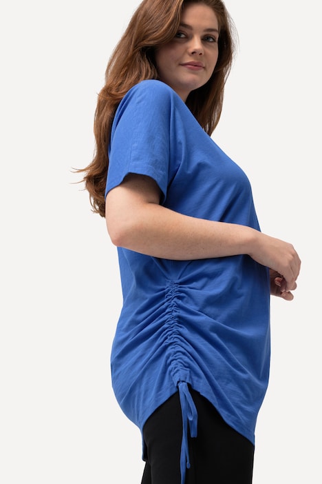 Longshirt, Raffung, Rundhals, Halbarm, Biobaumwolle