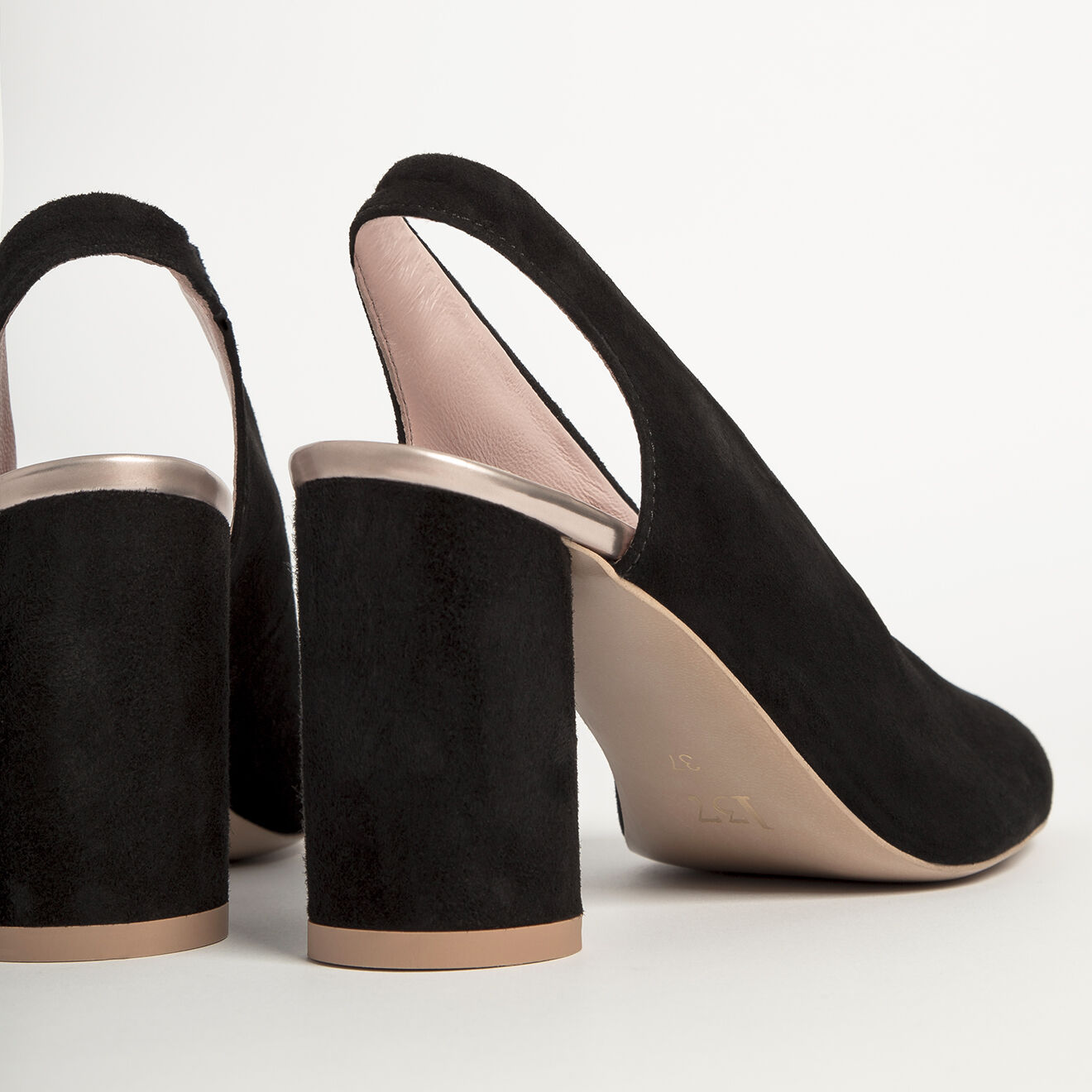 L37 Slingback en Velours de Cuir First Class noirs - Talon 8.5 cm