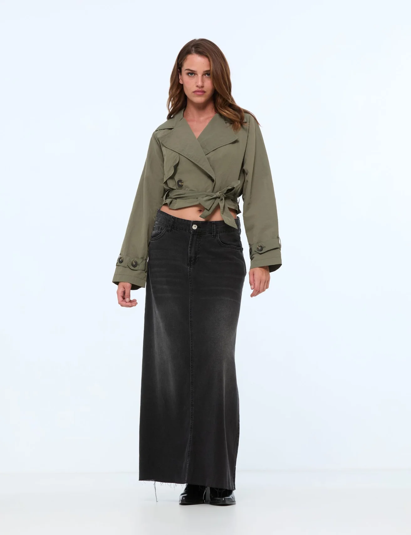Veste trench courte kaki foncé