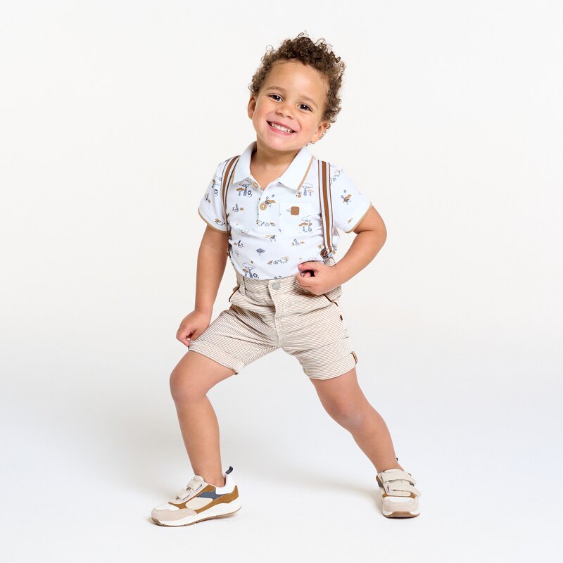 Short rayé à bretelles marron bébé garçon Blanc