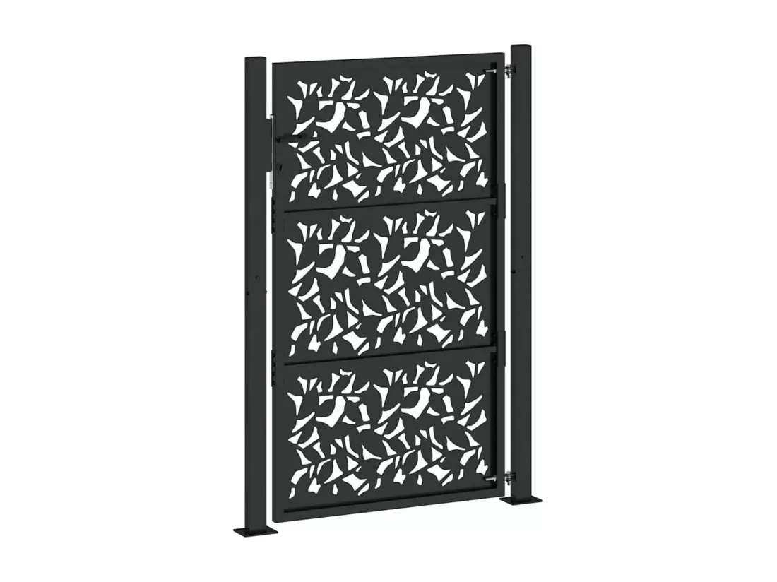 Portail de jardin noir 105x155 cm acier conception de feuilles