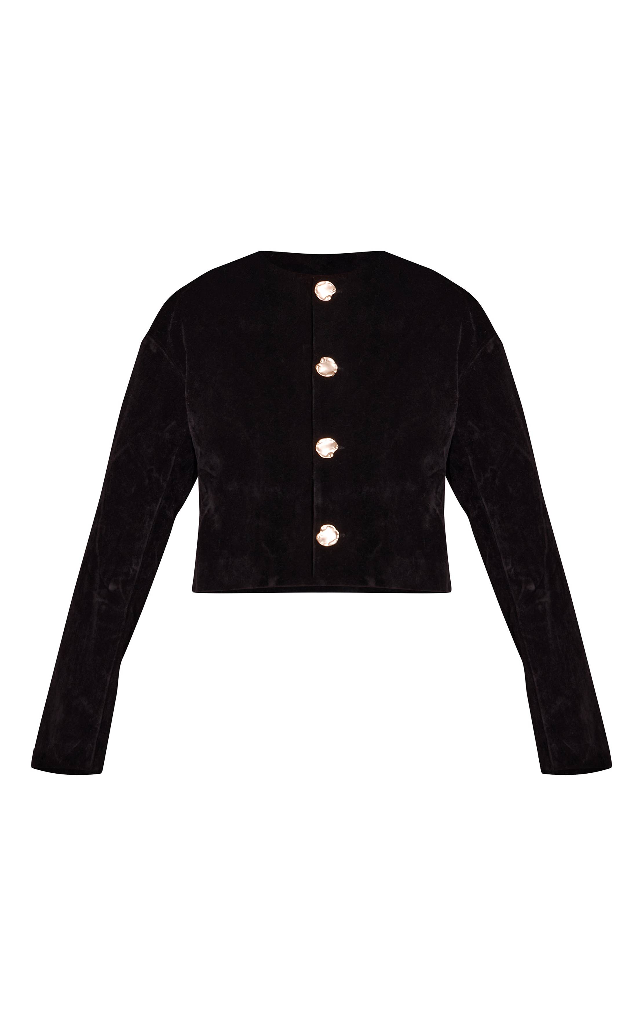 Noir Veste En Daim Col Rond Boutons Dorés