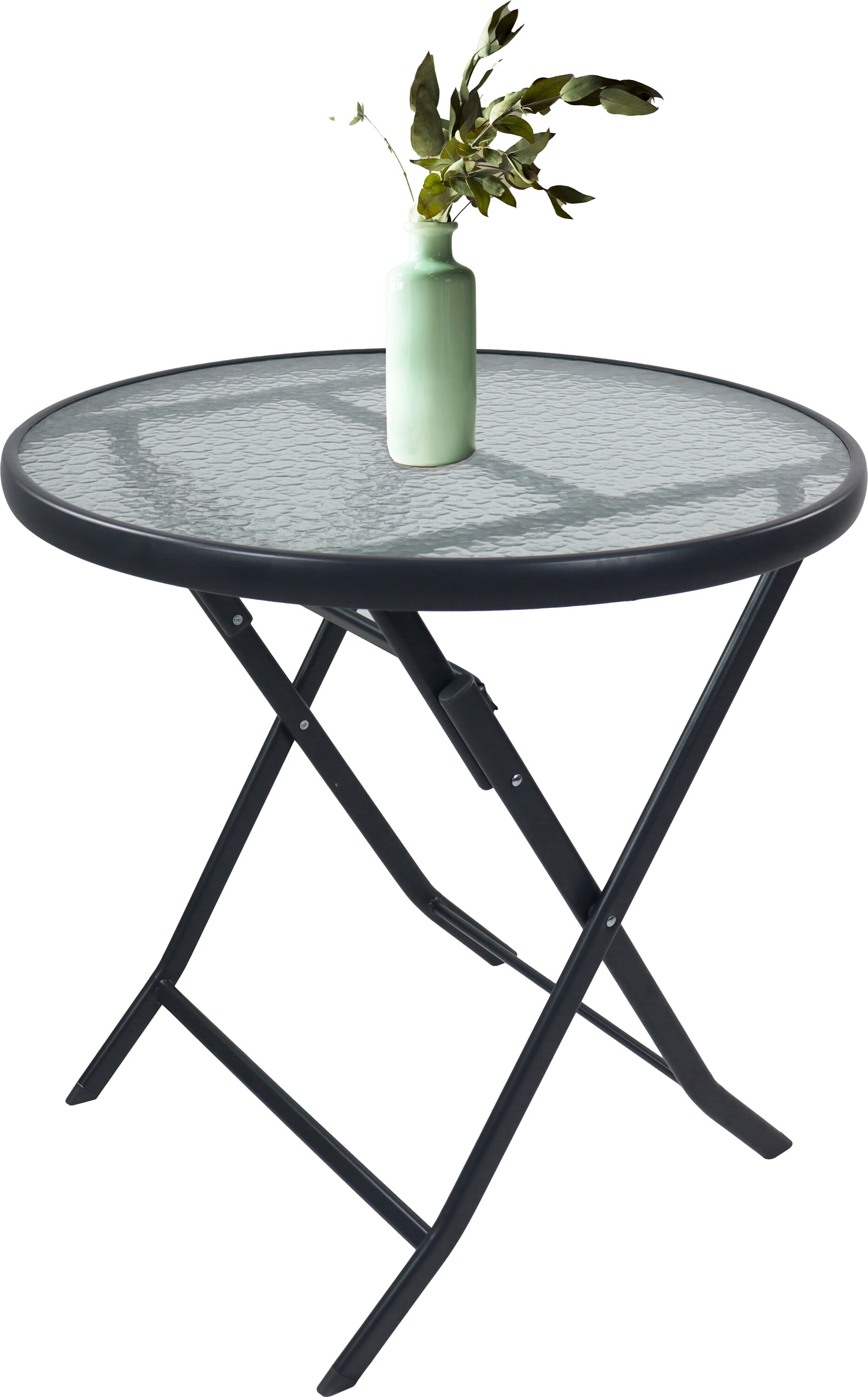 VCM Bistrotisch runder Balkontisch Gartentisch Glasplatte klappbar Tisch Garten Camping 70 cm Ø Sonlas