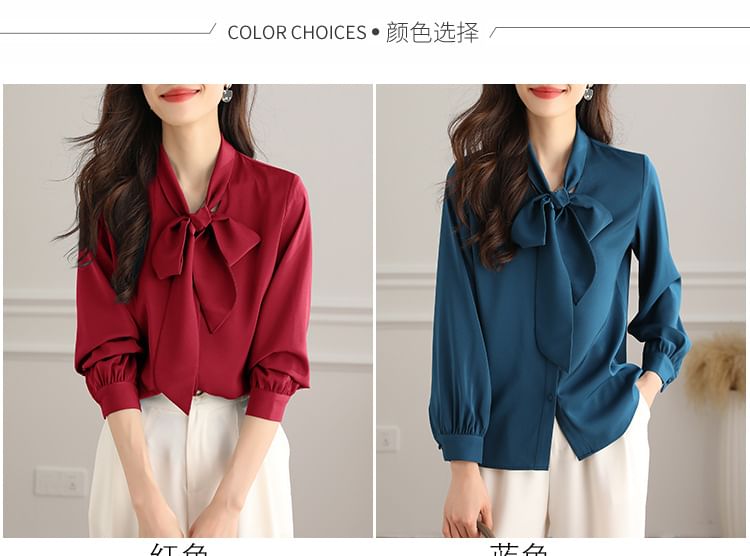 Jeonseon - Blouse met lange mouwen en strikkraag