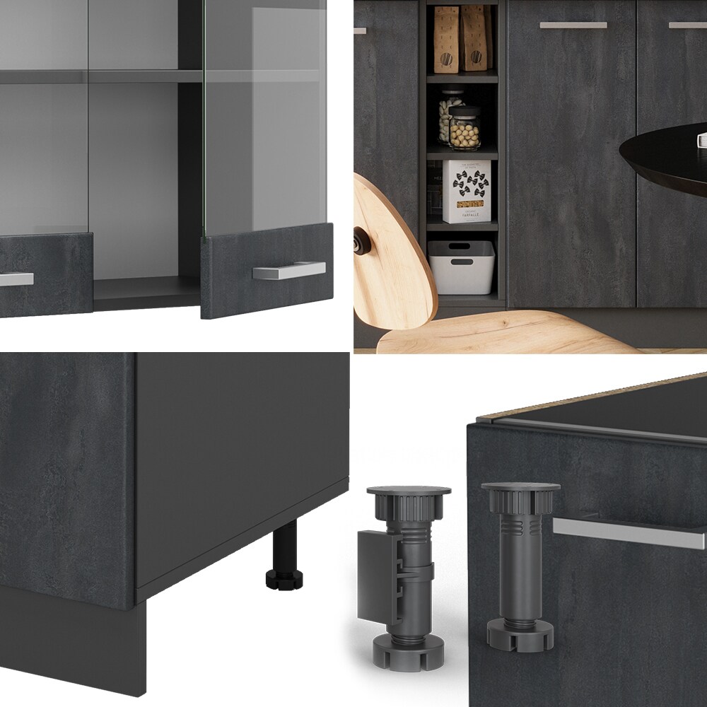 Vicco Singleküche R-Line 160 cm Schwarz Beton Anthrazit ohne Arbeitsplatte