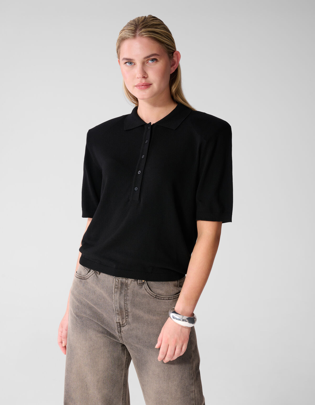 Shortsleeve Gebreide Polo Zwart