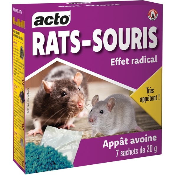 Appât céréales rats et souris avoine décortiquée 140 g 7 sachets de 20 g