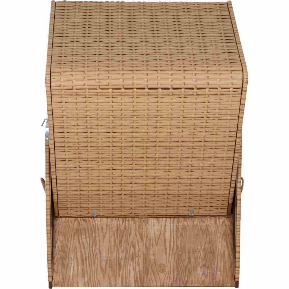 Strandkorb TREND 10 - Akazienholz massiv - weiß-beige-braun gestreift