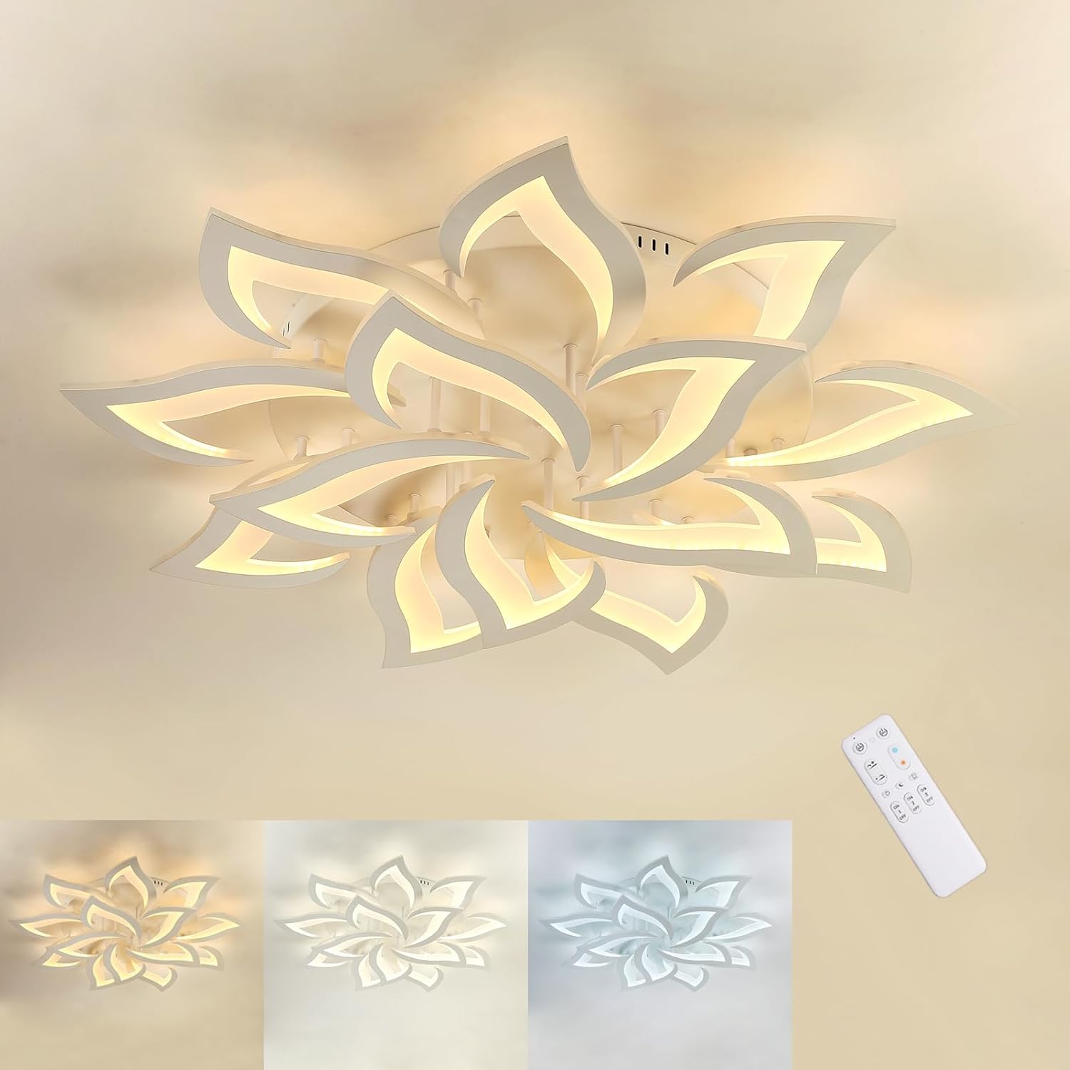 Moderne LED Deckenleuchte, Dimmbar Blütenblatt Kreative LED Deckenlampe, 3000K - 6000K, Φ100 84W 8400lm, Acrylplatte Deckenleuchten for Wohnzimmer, Flur, Schlafzimmer