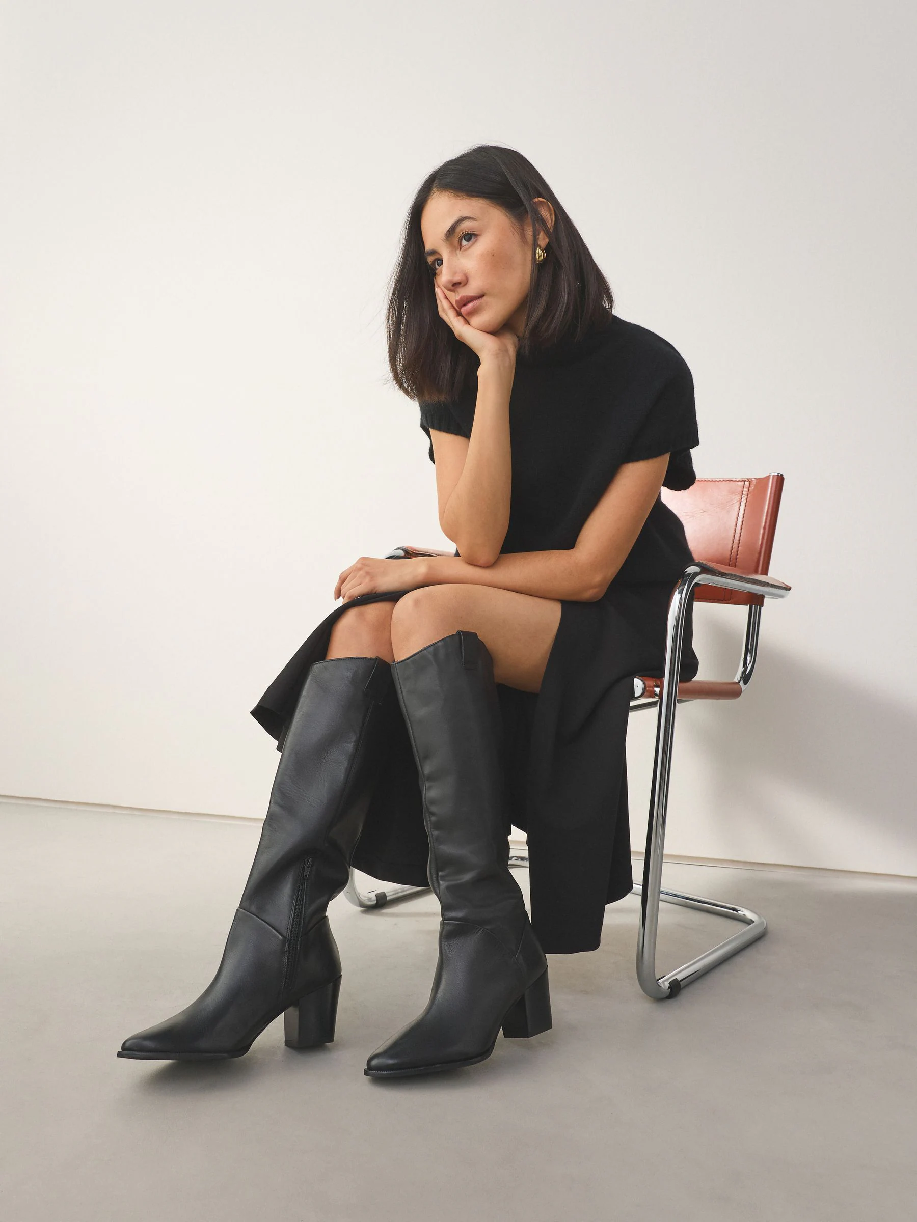 Zwart leer - Forever Comfort® Western Block Heel Knee High Boots