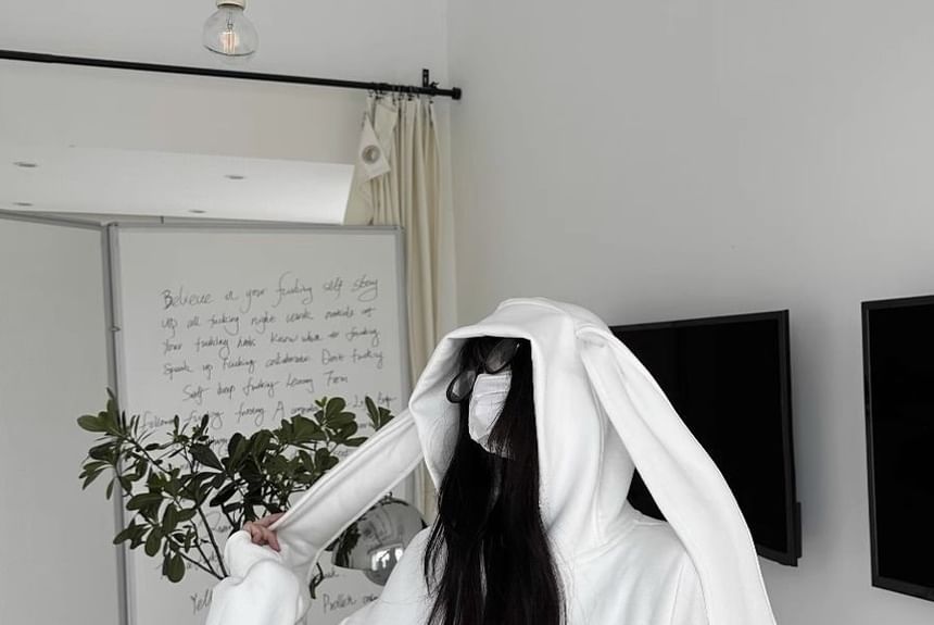 Bolgivy - Hoodie met lange mouwen en rits en konijnenoren