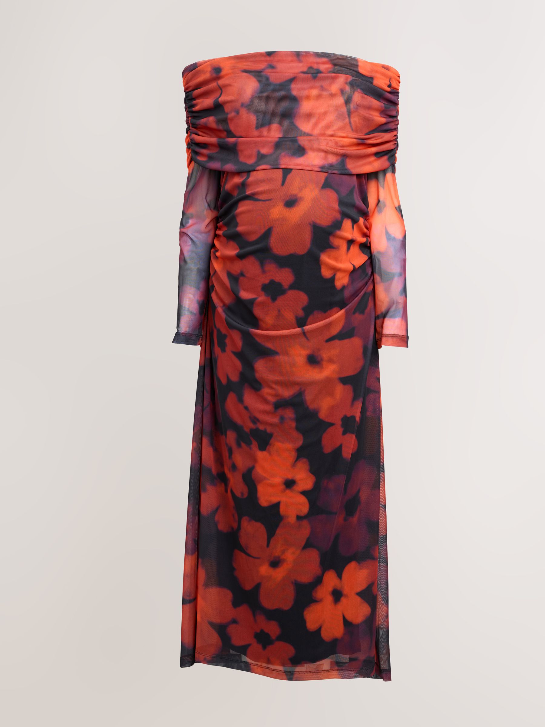 Bordeauxrood gebloemd - Maternity Mesh Bardot Dress