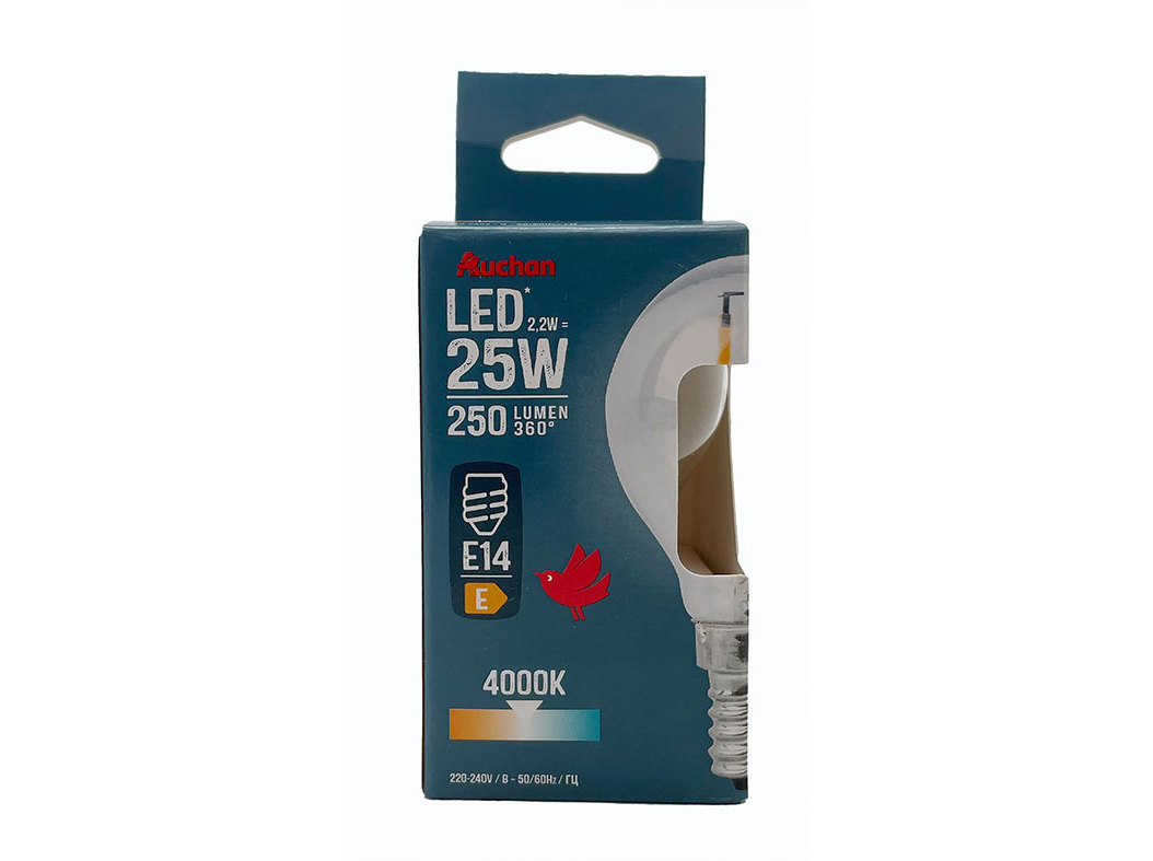 LÂMPADA LED ESFÉRICA AUCHAN E14 25W LUZ BRANCA CLARA