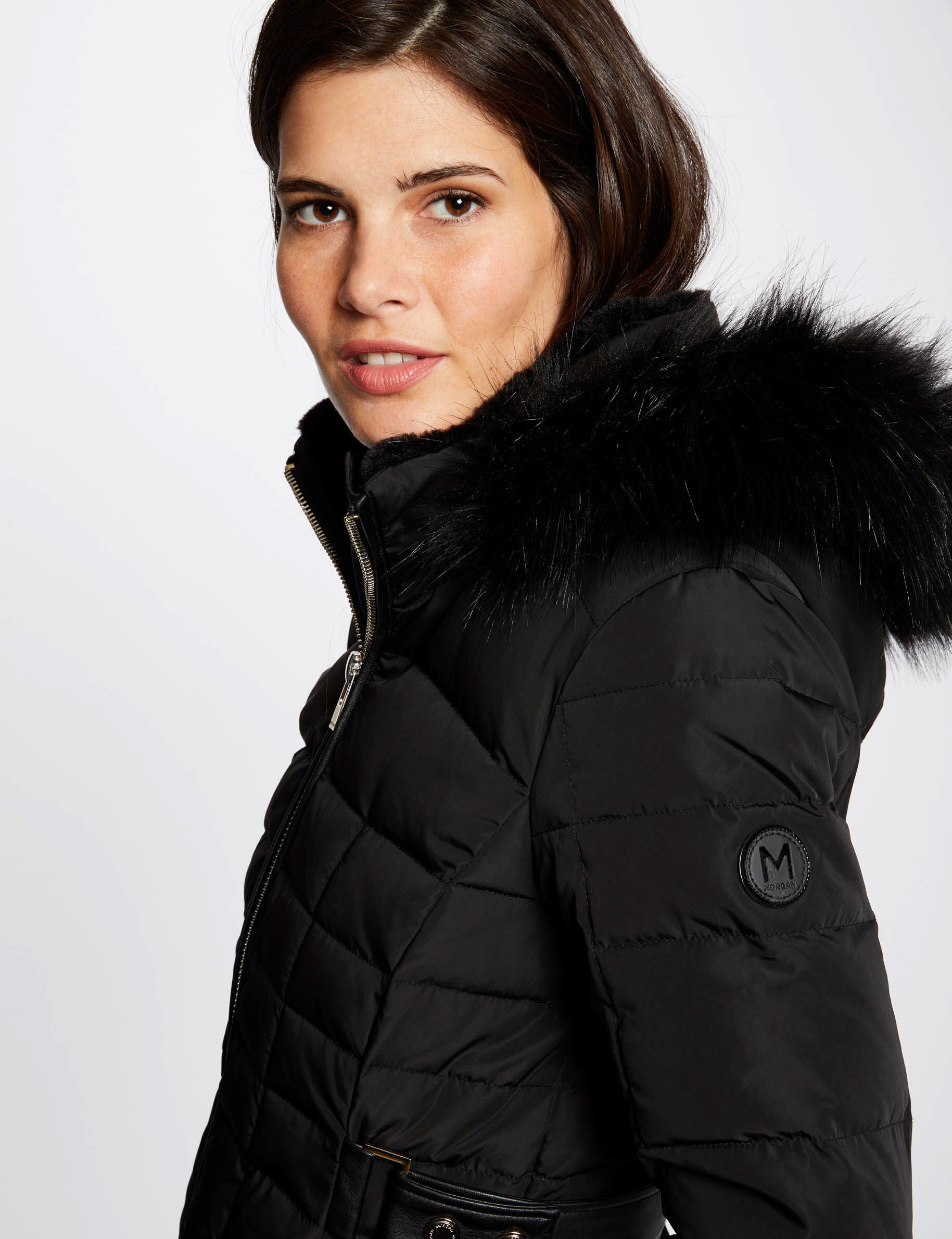 Doudoune droite à capuche noir femme - noir