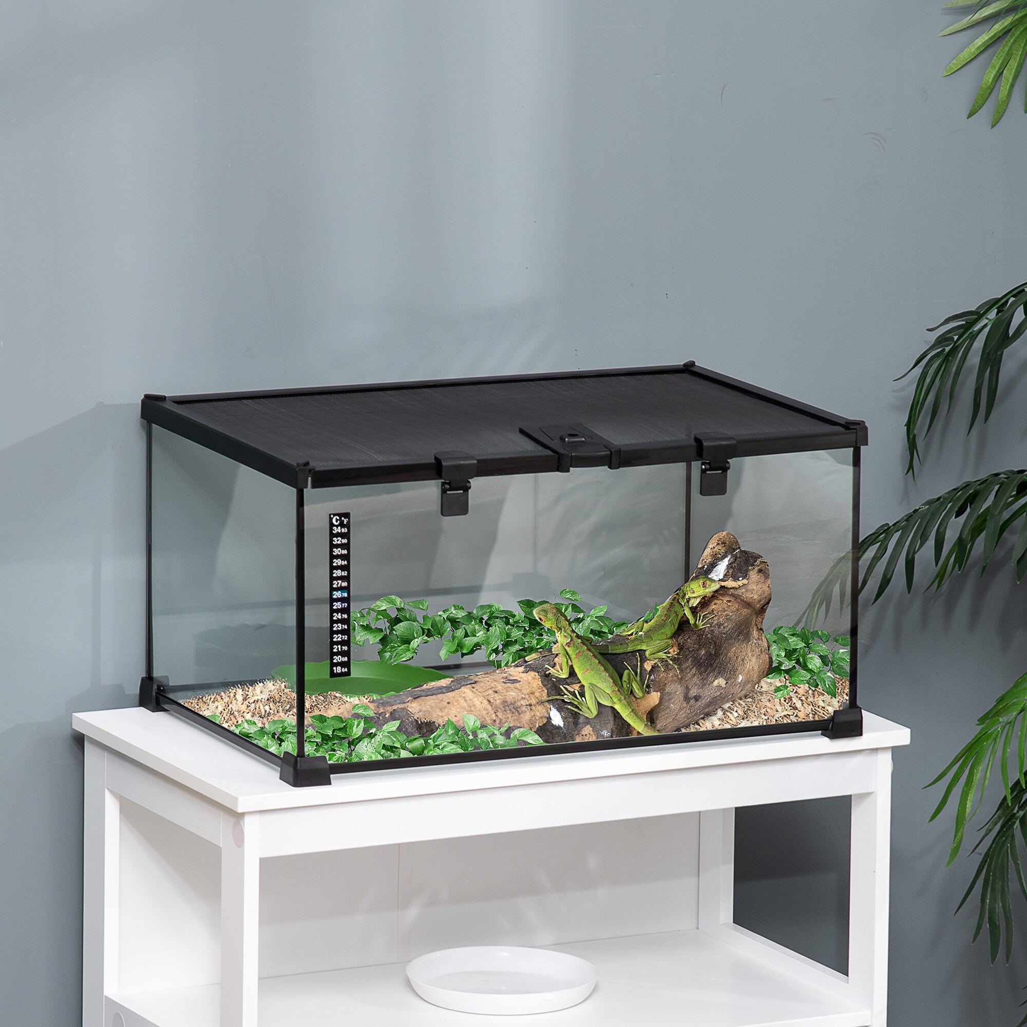 PawHut Terrarium mit abschließbarem Meshdeckel schwarz 50L x 30B x 25H cm
