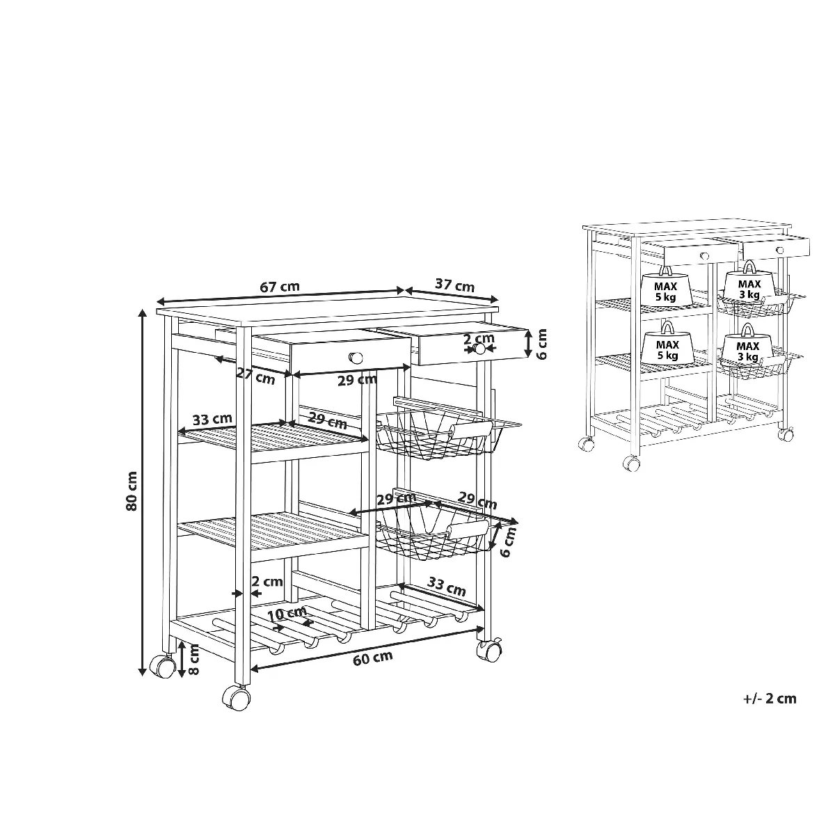 Beliani Chariot de Cuisine Morino - Bambou
