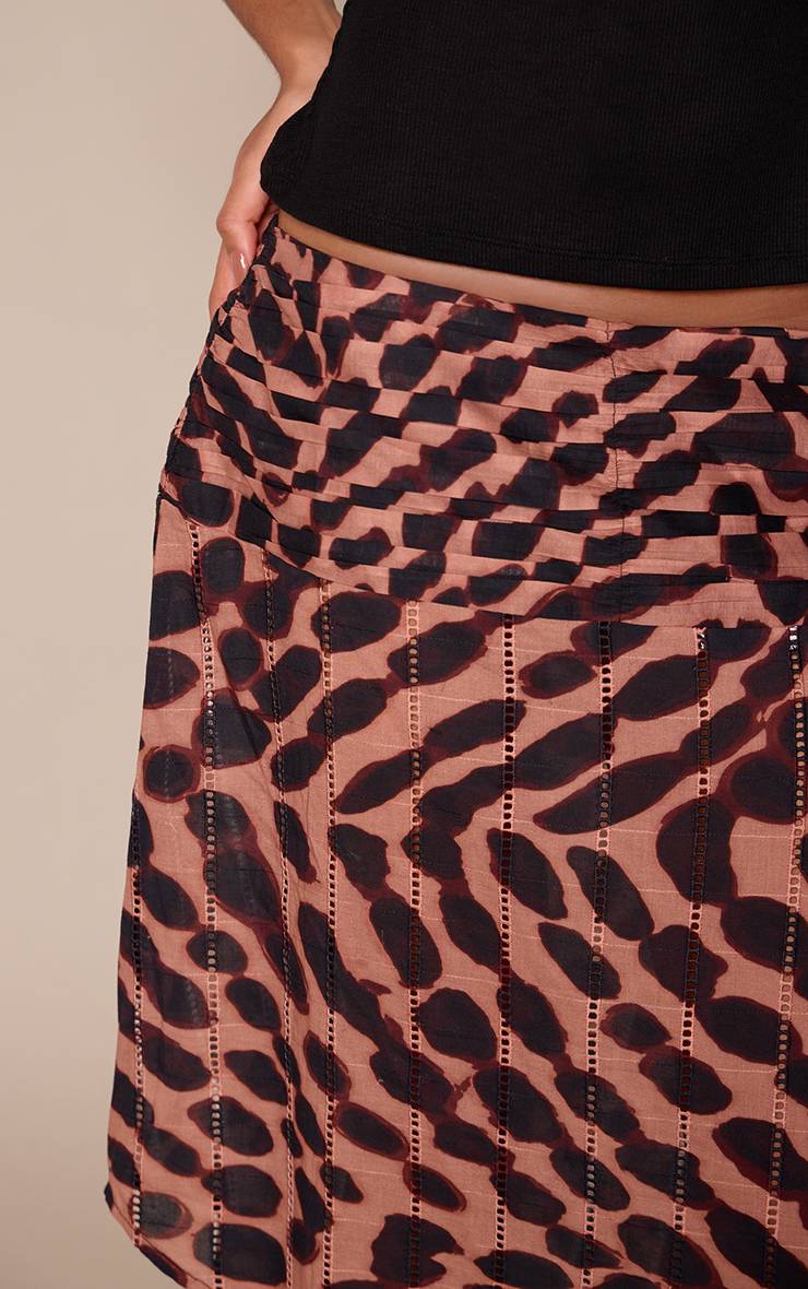 Marron Jupe Longue Asymétrique À Imprimé Animal Abstrait Avec Détail Ceinture En Lin