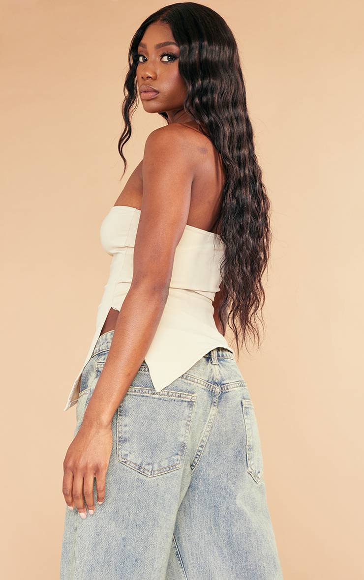 Gris Pierre Top Bandeau Asymétrique Slinky Contour À Ourlet Fendu Longue Coupe