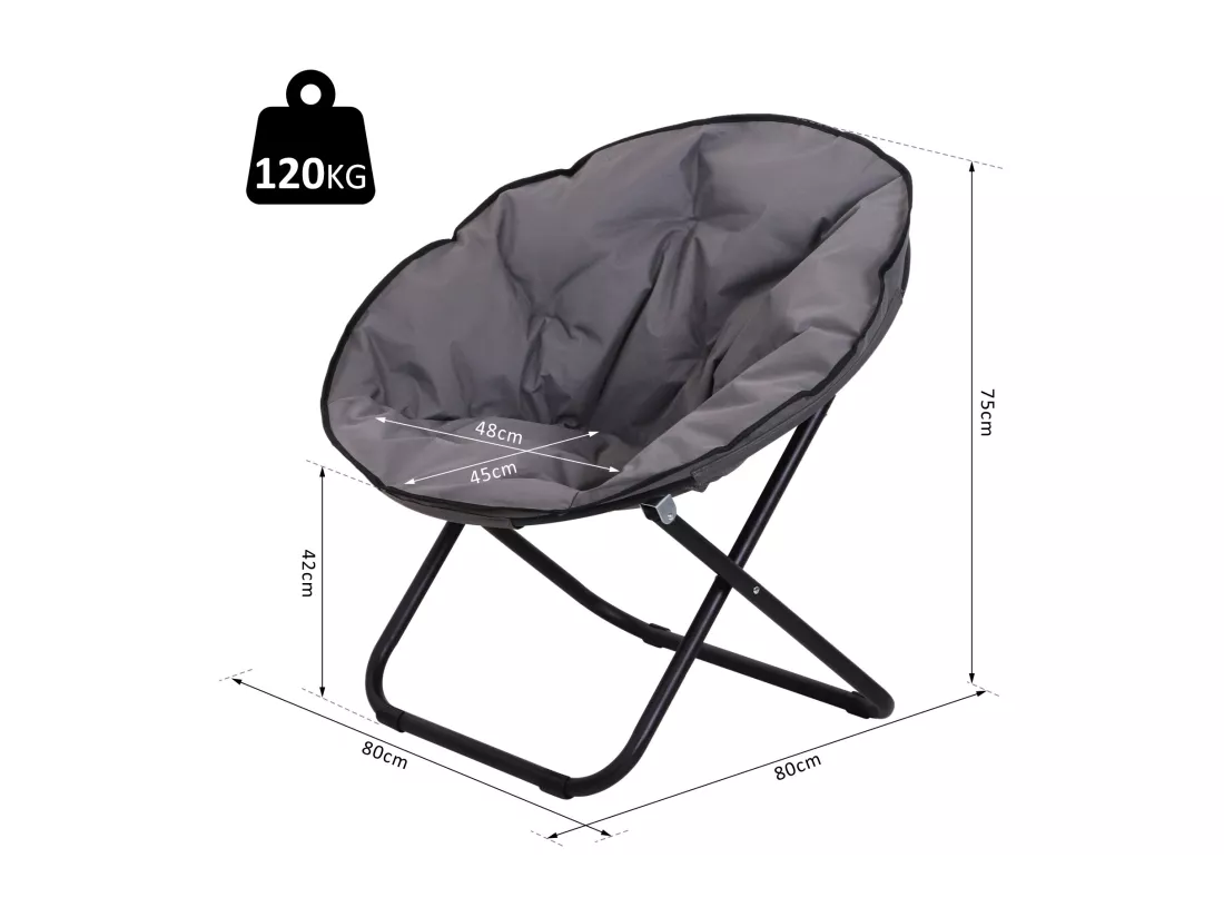 Loveuse fauteuil rond de jardin fauteuil lune papasan pliable grand confort 80L x 80l x 75H cm grand coussin fourni oxford gris