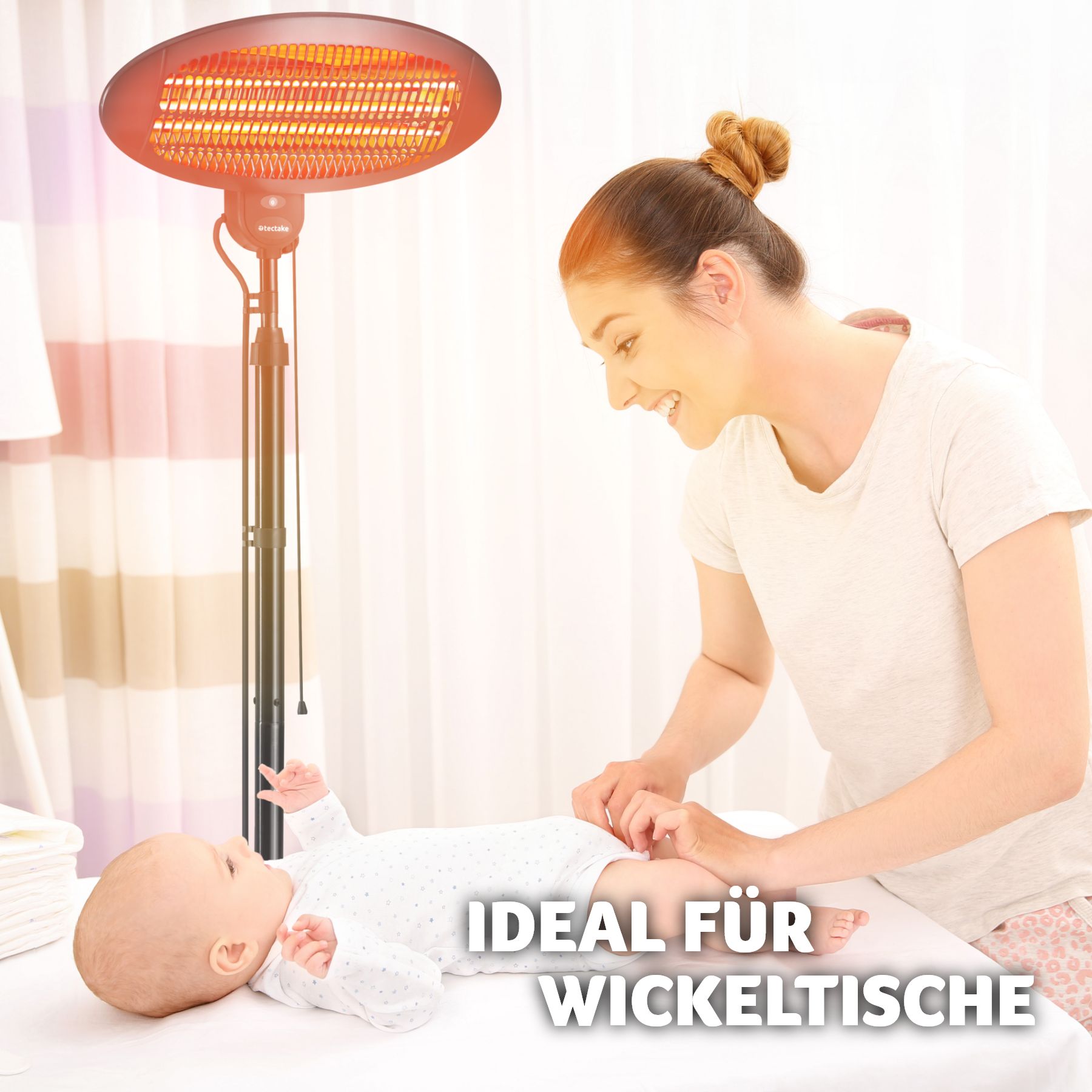 tectake® Infrarotheizstrahler, 3 Leistungsstufen, 650, 1300 und 2000 W, höhenverstellbar und neigbar, Wandmontage möglich, 50 x 50 x 136 - 213 cm