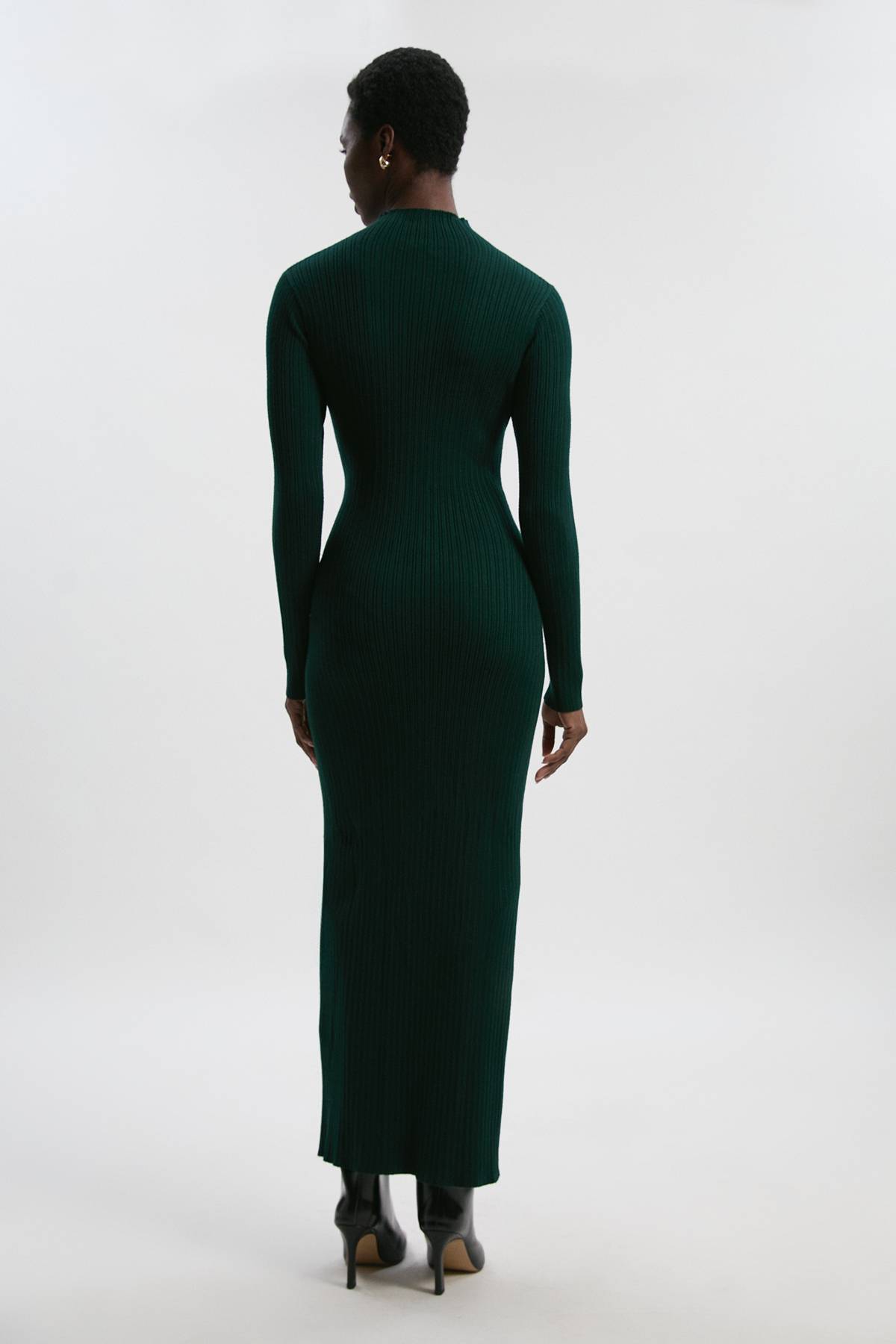 KarenMillen Robe Midi en Maille Mélange Viscose avec Détail de Pressions Fendue