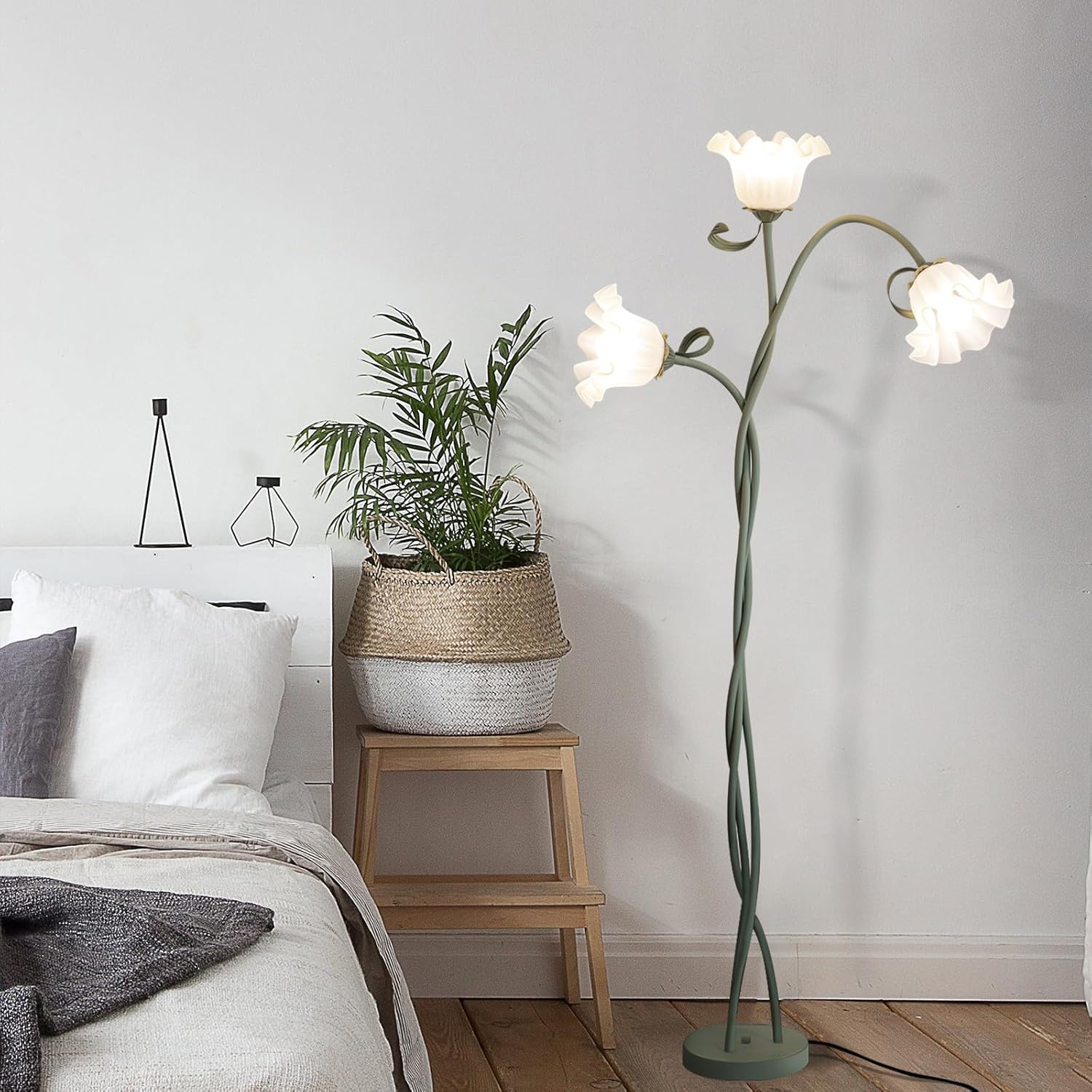 Blumen Stehlampe Wohnzimmer,Schwanenhals DIY Bogenlampe Standleuchte mit 3-Köpfe Rose,Flexibel Stehlampe Dimmbar Leselampe Studie,Modern Standing Floor Lamp für Schlafzimmer,BüRo,170Cm,Grün