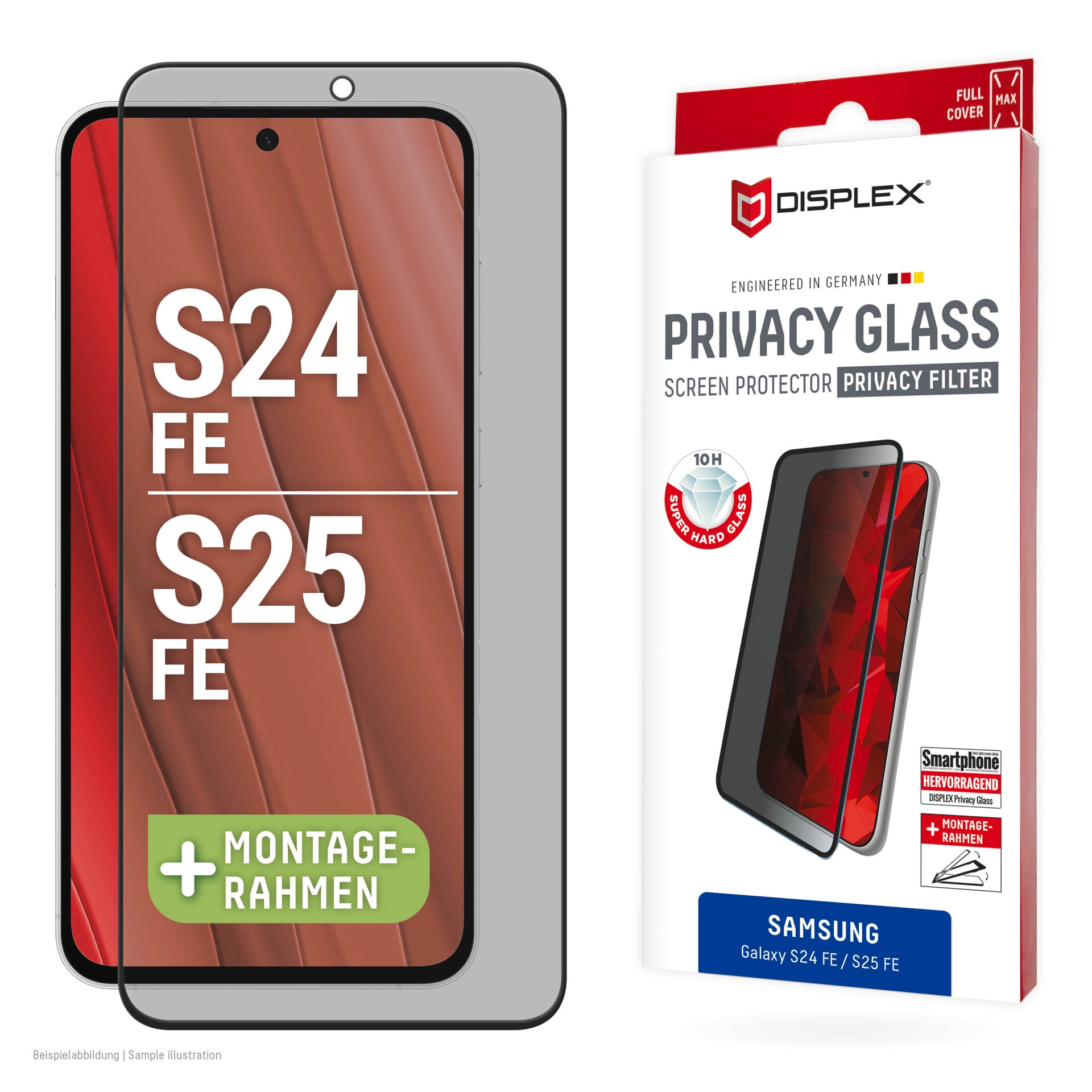 Displex Displayschutzglas »Privacy Glass Screen Protector« für Samsung Galaxy S24 FE;Samsung Galaxy S25 FE Blickschutzfolie, Schutzfolie, Bildschirmschutz, kratz- & stossfest