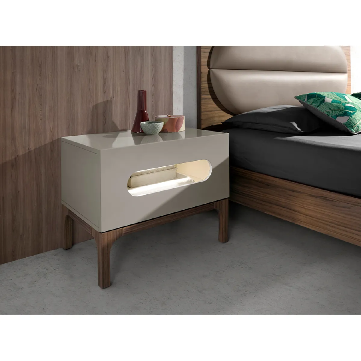 angel cerda Table de Chevet LED - Gris/Noyer
