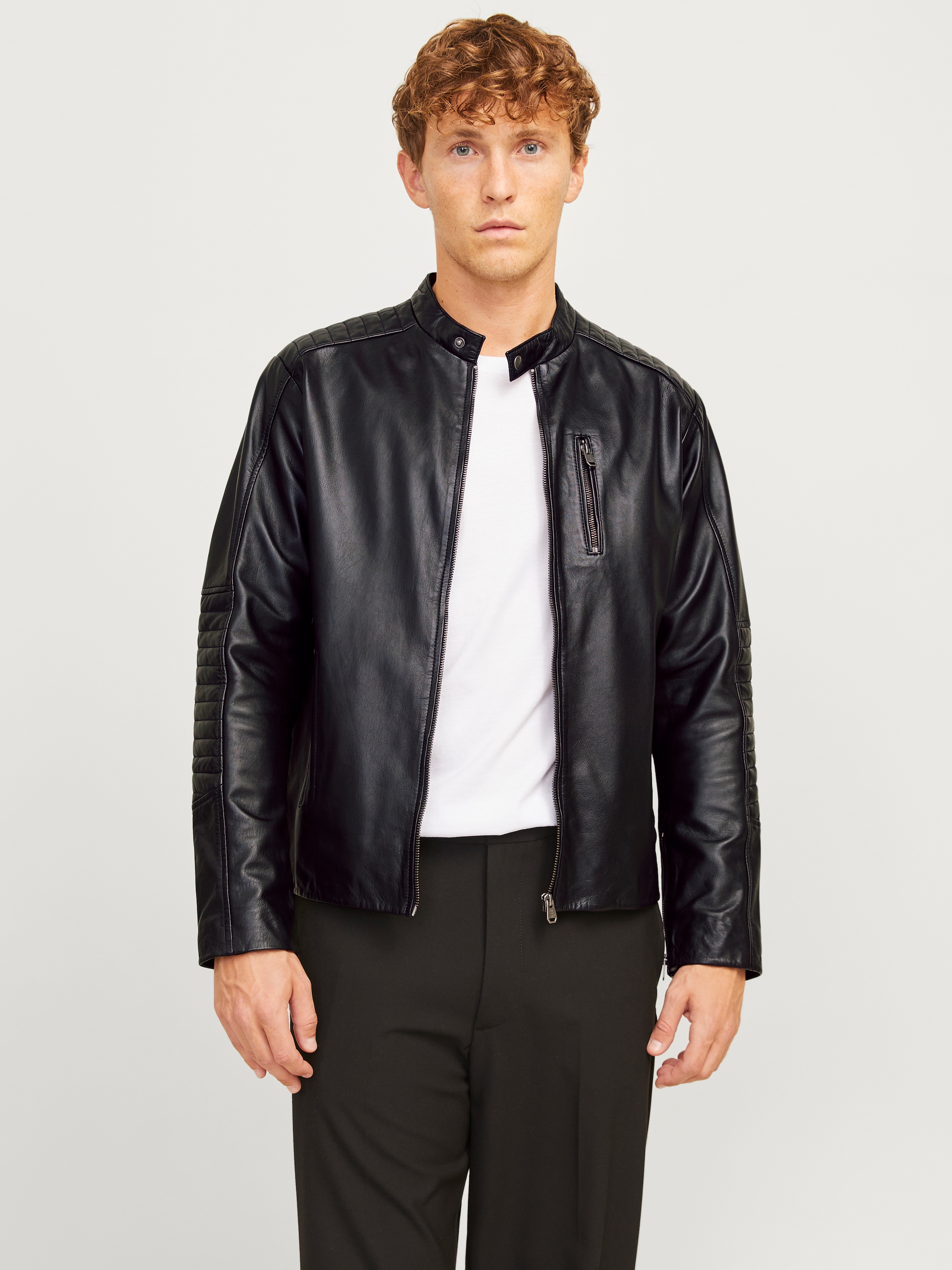 Jack & Jones Lederjacke »JJELIAM LAMB LEATHER JACKET NOOS« ohne Kapuze mit markanter Schultersteppung