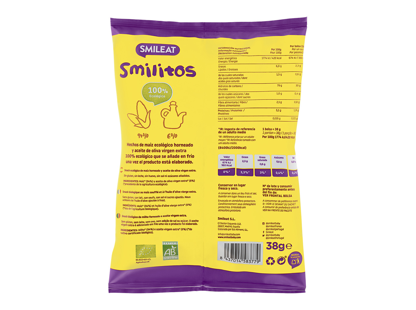 SNACKS SMILEAT BIO SMILITOS MILHO 38G