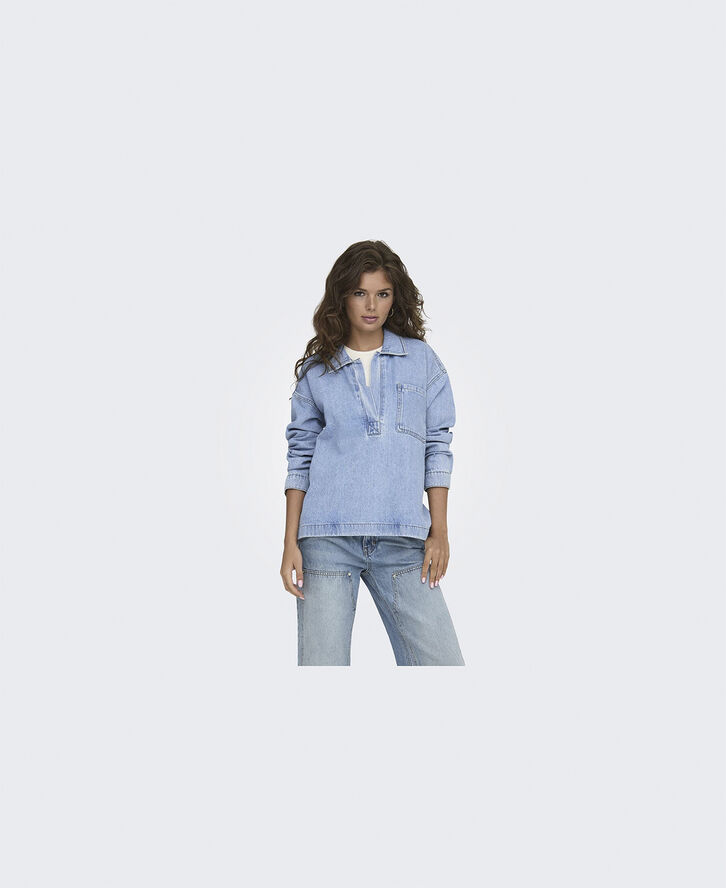 ONLY ONLBIRDIE L/S POLO DENIM SHIRT AZG Light blue denim