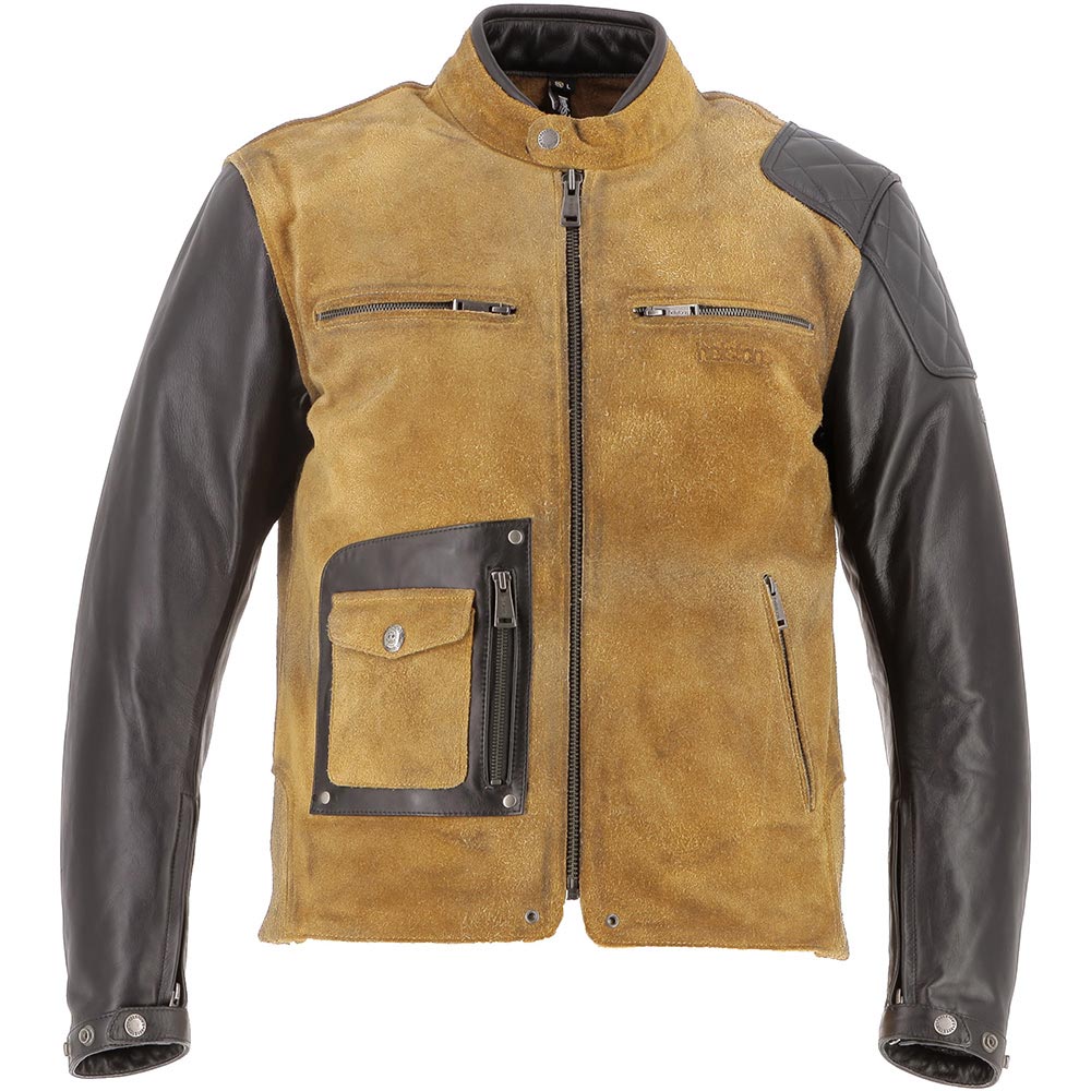 Helstons - Blouson Johnson Cuir Rag-Suede Camel / Noir