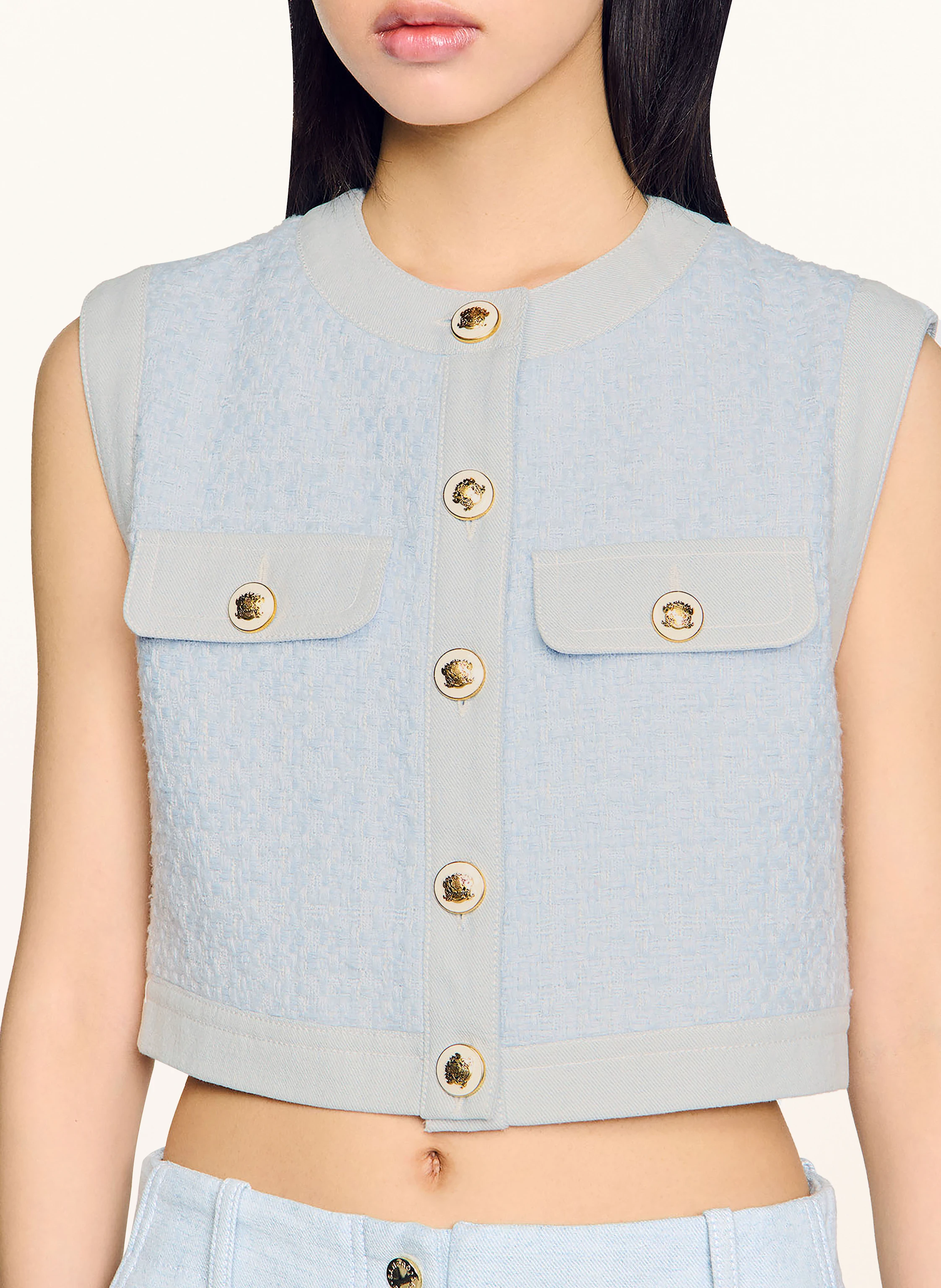 SANDRO Cropped-Weste aus Tweed