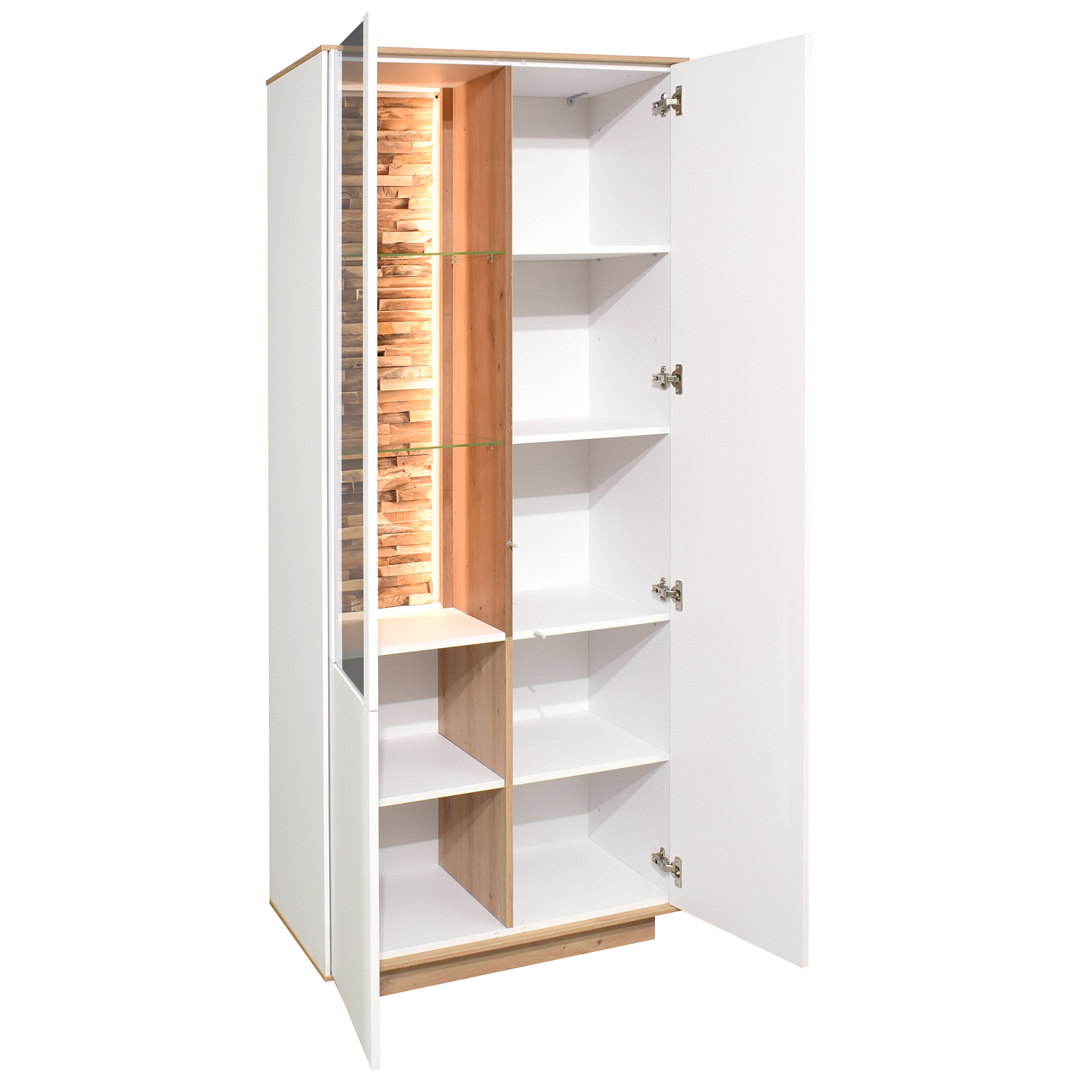 Vitrinenschrank - weiß matt - Asteiche - 86 cm breit