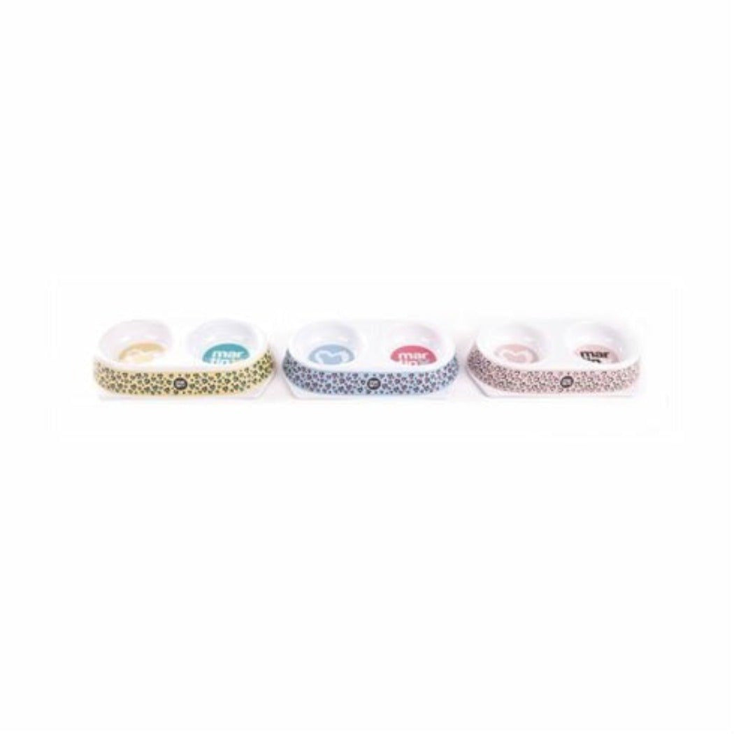 Lot de 6 gamelles double mélamine pour chat 3 coloris par boîte