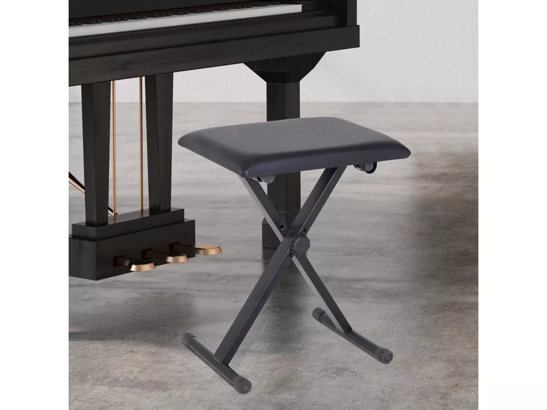 HOMCOM Tabouret banquette réglable pliable pour piano et clavier acier revêtement synthétique noir