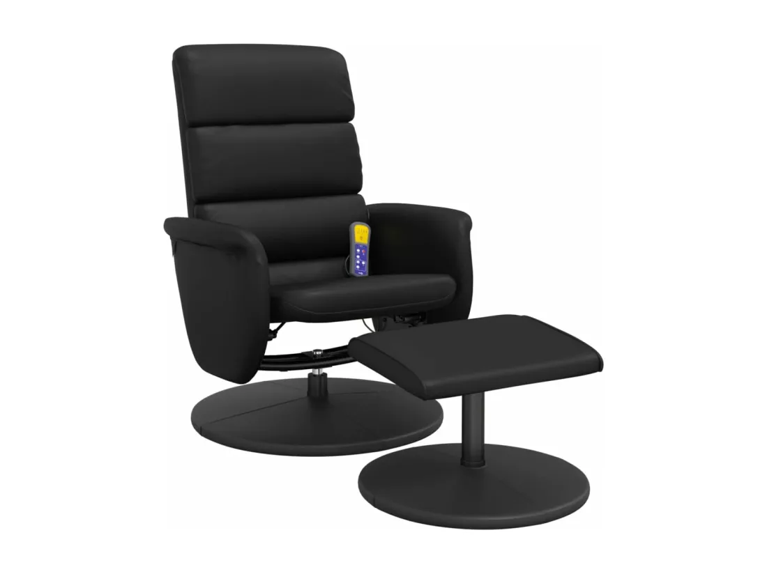 Fauteuil inclinable de massage avec repose-pied noir similicuir