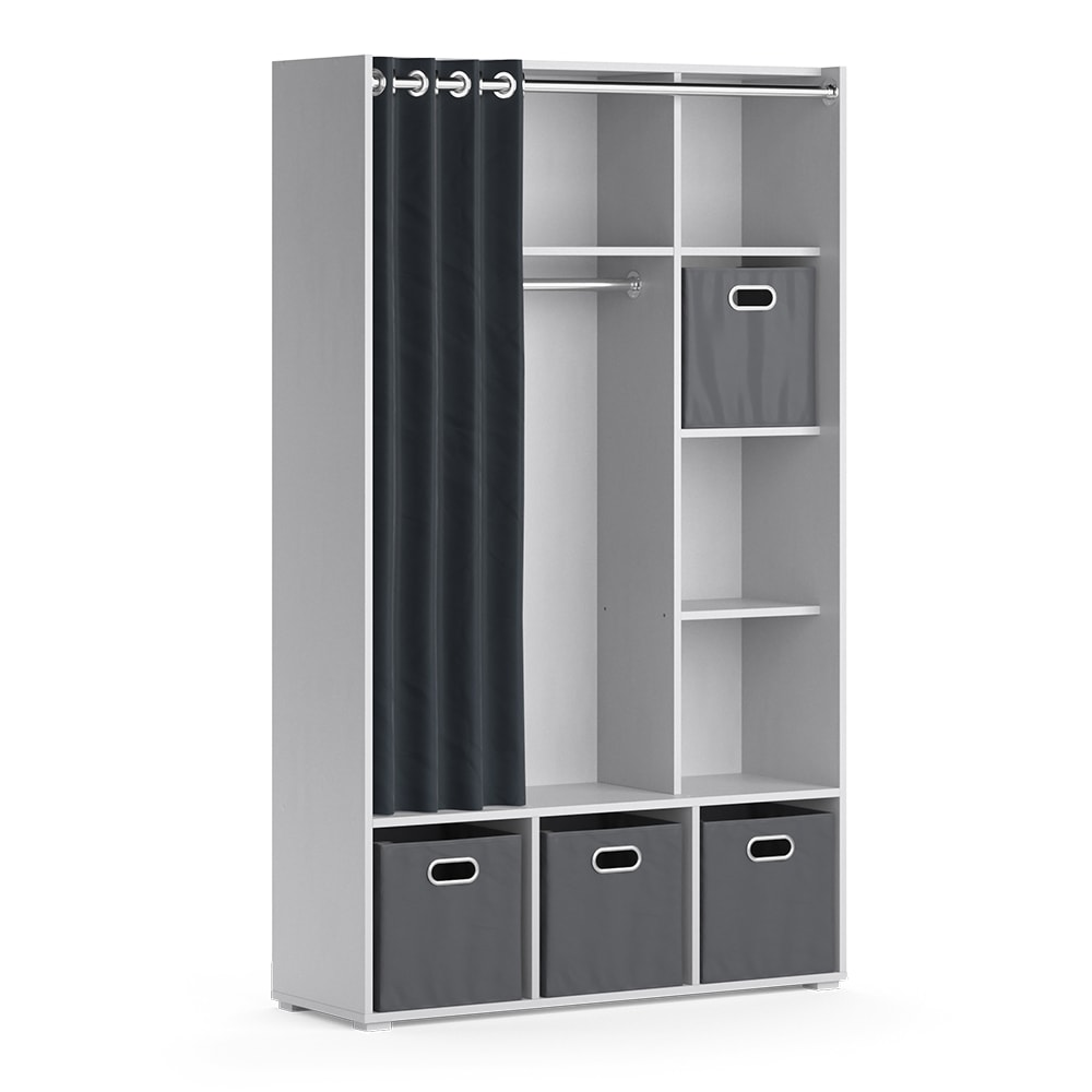Vicco Kleiderschrank Schlafzimmerschrank Garderobe Luigi Hellgrau Faltbox 106 x 178 cm modern Schrankregal Organizer Vorhang Kleiderstange Fächer Aufbewahrung Ablage