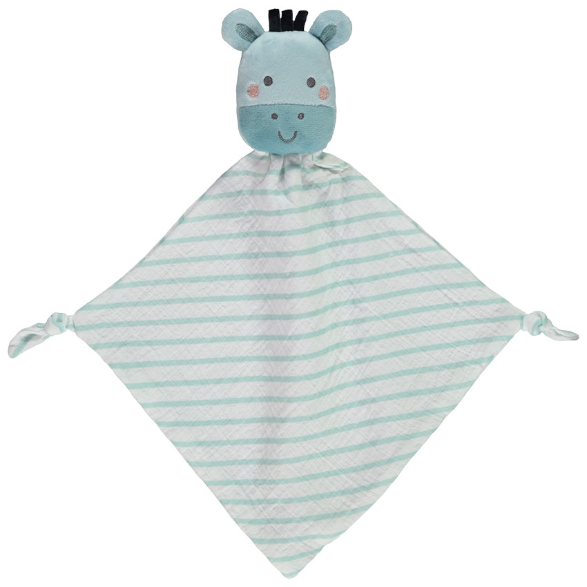 Doudou mouchoir zèbre oreilles 3D et détails brodés pour bébé