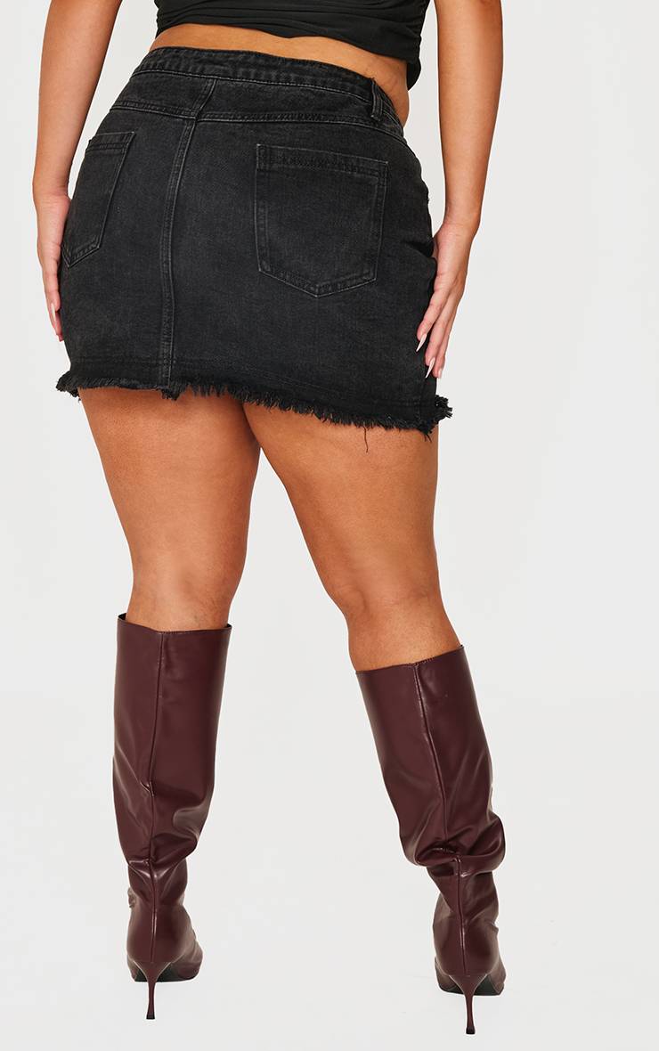Noir Jupe Mini En Denim Délavé À Ourlet Brut Grande Taille
