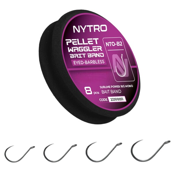 Bas de Ligne Nytro NTO-B2 Barbless Pellet Waggler Latex Bait Band Ready Tied Rigs 61cm (8 Pièces)