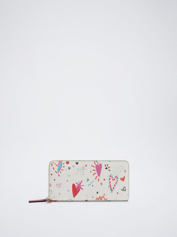 Carteira com estampa de coração - Off-White