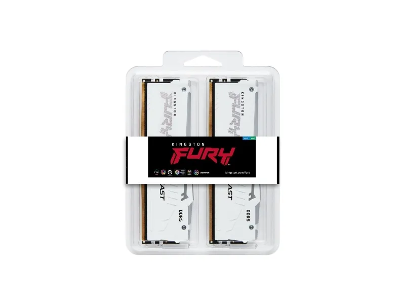 Kingston FURY Beast RGB - DDR5 - sæt - 64 GB: 2 x 32 GB - DIMM 288-PIN - 5600 MT/s / PC5-44800 - CL40 - 1.25 V - ikke bufferet - on-die ECC - hvid