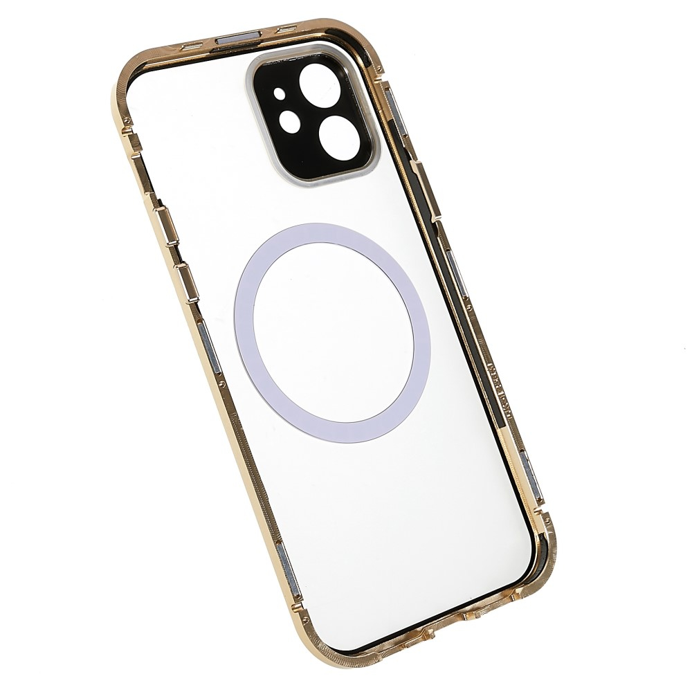 iPhone 12 MagSafe Magnetische Alu Schutzhülle mit Panzer Glas Backcover   Display- / Kameraglasschutz (Magnet-Technologie) - Gold
