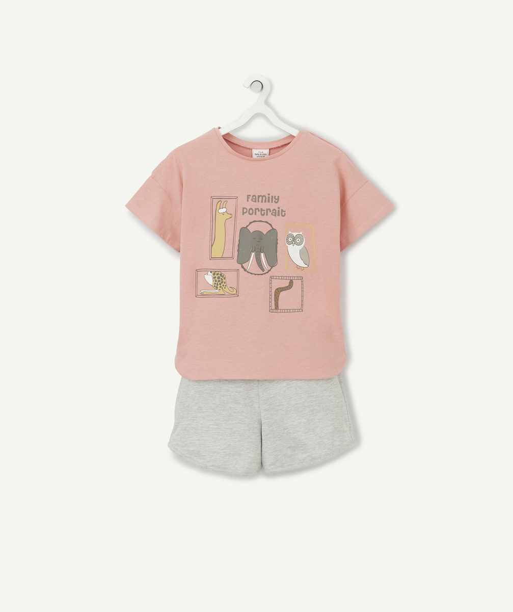 PYJAMA FILLE EN COTON BIO ROSE ET GRIS FAMILY PORTRAIT