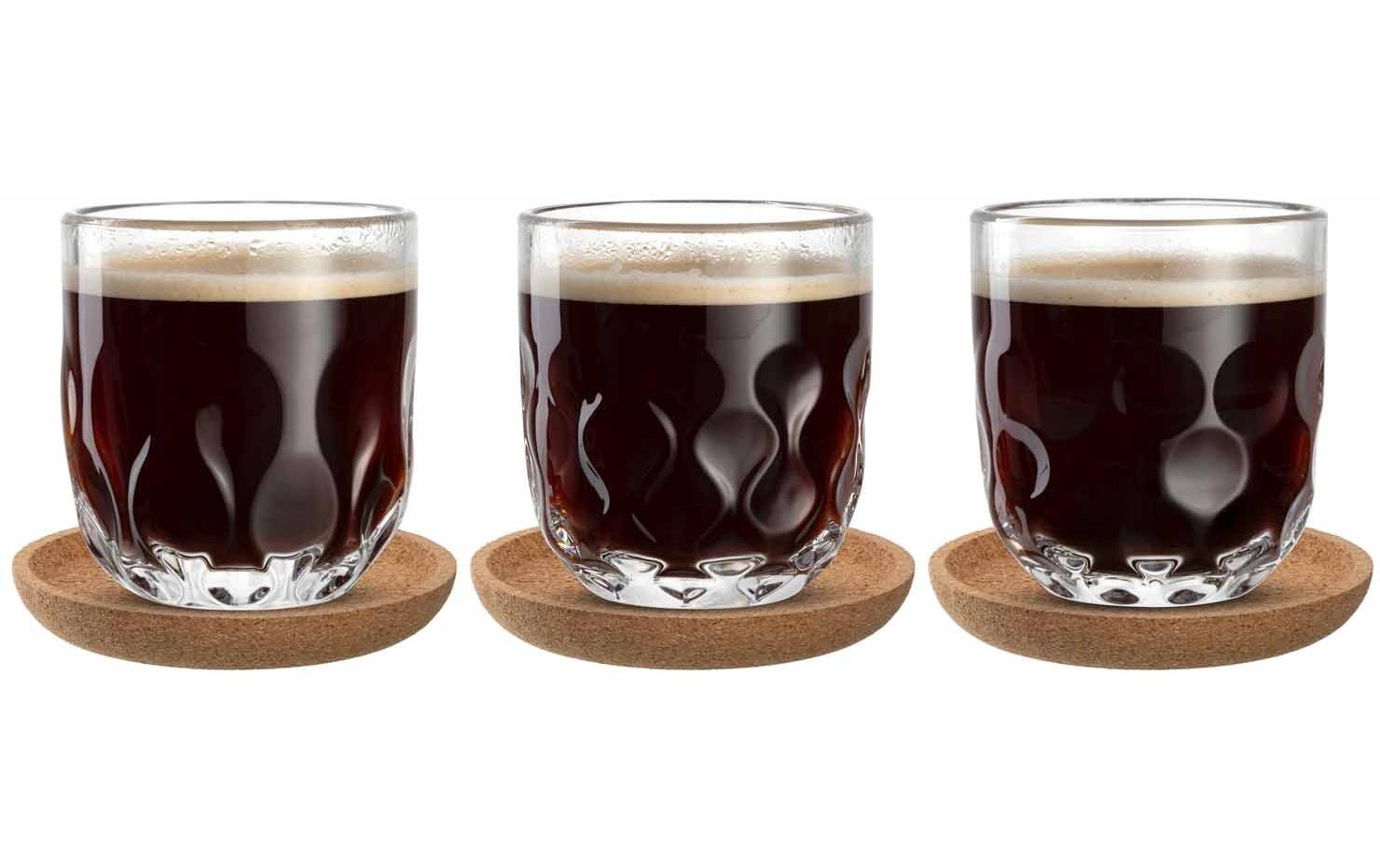 Cappuccino Becher Gocce mit Untersetzer 220 ml, TransparentCappuccino-/Kaffeetasse für Heissgetränke 6-teilig